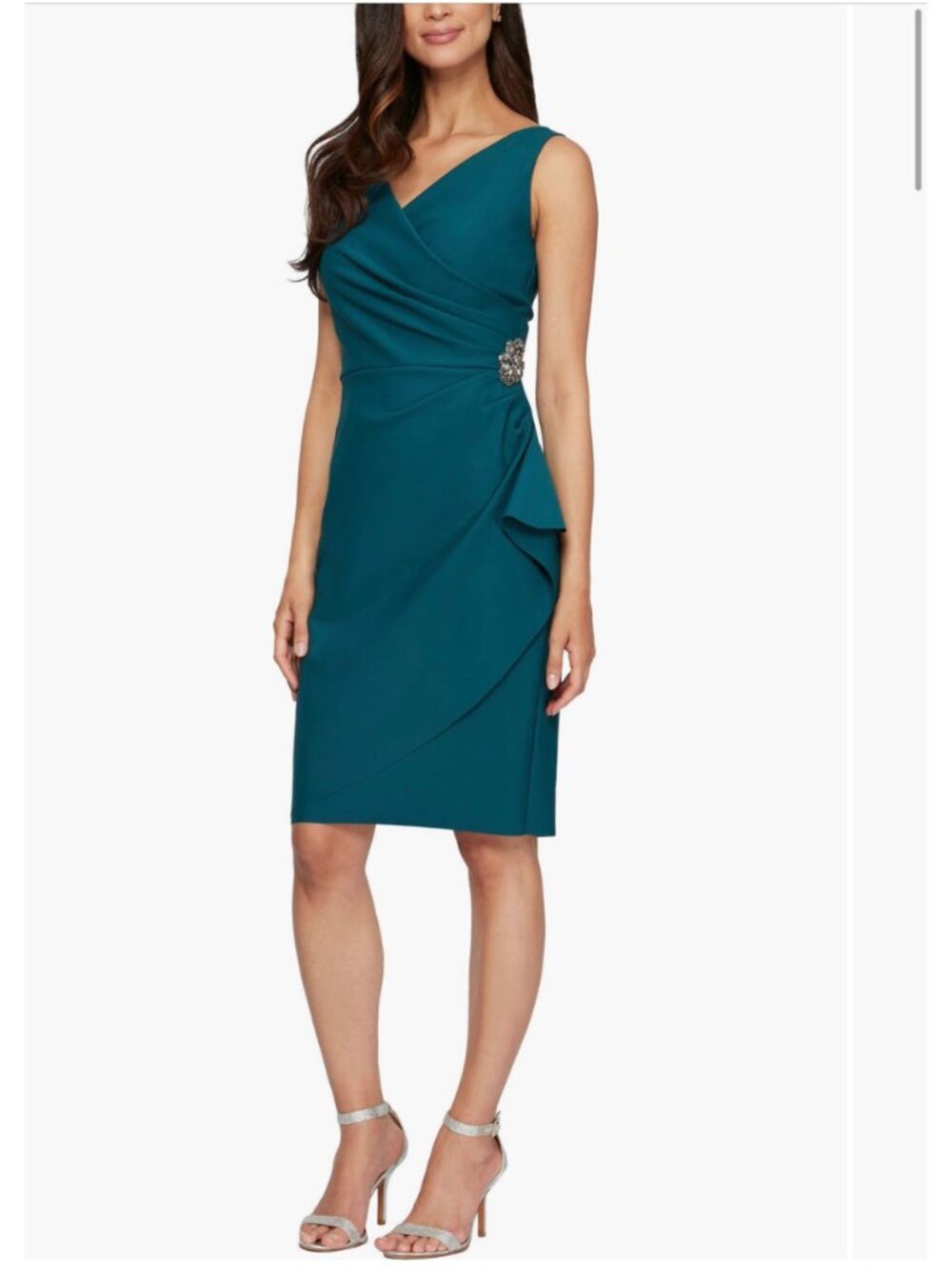 Alex Evenings Contour Collection Side Ruched Cocktail Dress Teal Women's Size 12